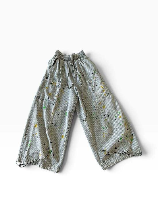 Oli & Hali Pants - Oli & Hali Cargo Pants Size S Striped Paint Splatter Wide Leg